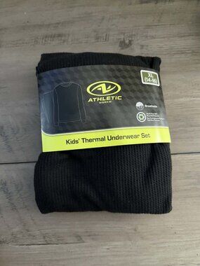 NEW 2Pc 14-16  (XL) Boys Black Thermal Underwear Set-Waffle Knit